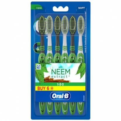 Picture of Oral-B Toothbrushes - Soft bristles, With Neem Extract, Gentle On Gums, 6 pcs 