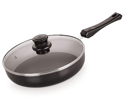 Picture of Nirlon Black Aluminium Non-Stick Induction Fry Pan with Glass Lid 240 mm