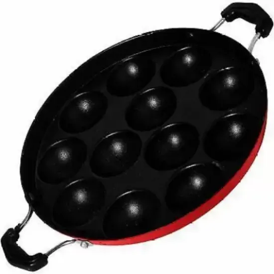 Picture of Non-Stick 12 Cavity Grill Appam Patra With Stainless Steel Lid Appam Multicolor