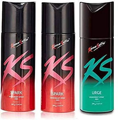 Picture of Kama Sutra KS Deo Combo Pack Body Spray for Unisex, 450ml (Pack of 3) - 1 Urge & 2 Spark