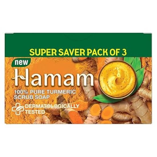 Picture of Hamam with 100% Pure Turmeric Scrub Soap 150gm (Pack of 3)