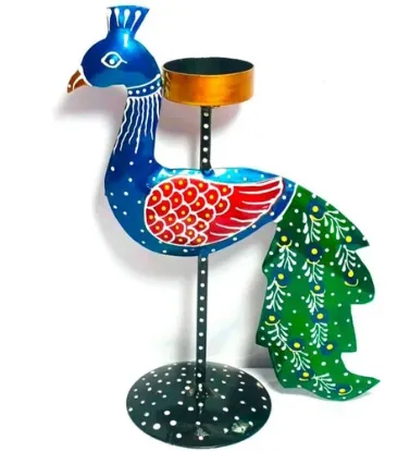 Picture of Color Painted Table Top Peacock Shape Iron Candle Holder, For Decoration, Size/Dimension: 4 Inch (h)