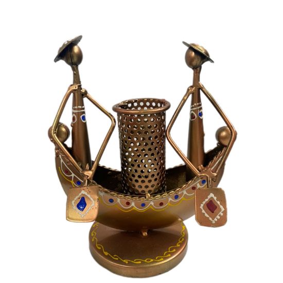 Picture of Handcrafted Iron Chakus Boat Shape Pen Pencil Holder