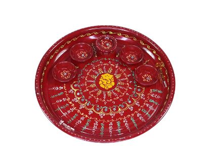 Picture of GoldGiftIdeas Metal Prathmesh Ganesha Hand Painted Pooja Aarti Thali (Red)